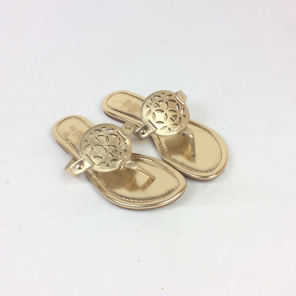 New Aldo Womens Gold Slip On Sandal